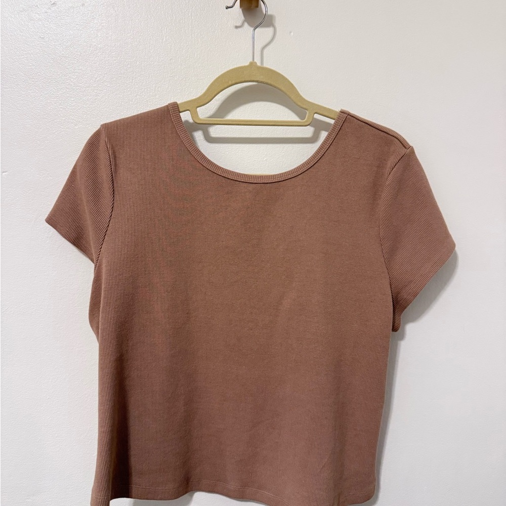 UPWEST Ribbed Crop Top Women M Minimalist Beige Neutral Clean Girl
